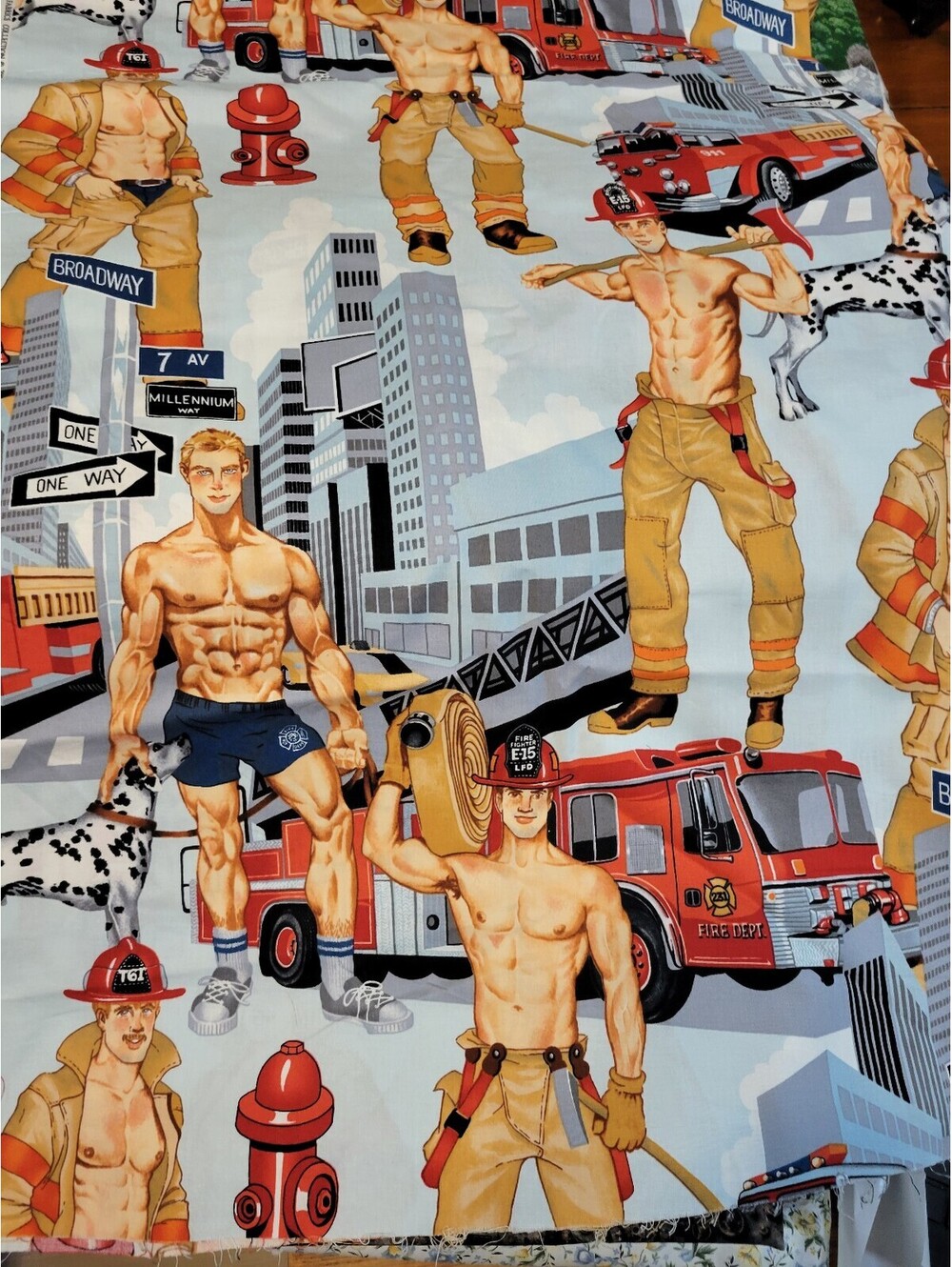 BTY OOP VHTF Alexander Henry Firefighter Themed Cotton Fabric Panel